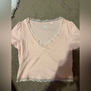 PacSun Pink Lace Trim Short Sleeve Top